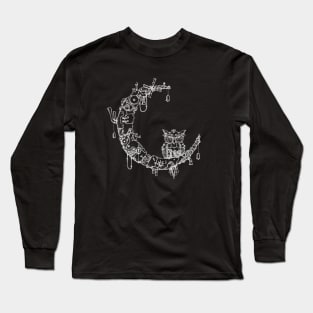 Steampunk Moon (White Lineart) Long Sleeve T-Shirt